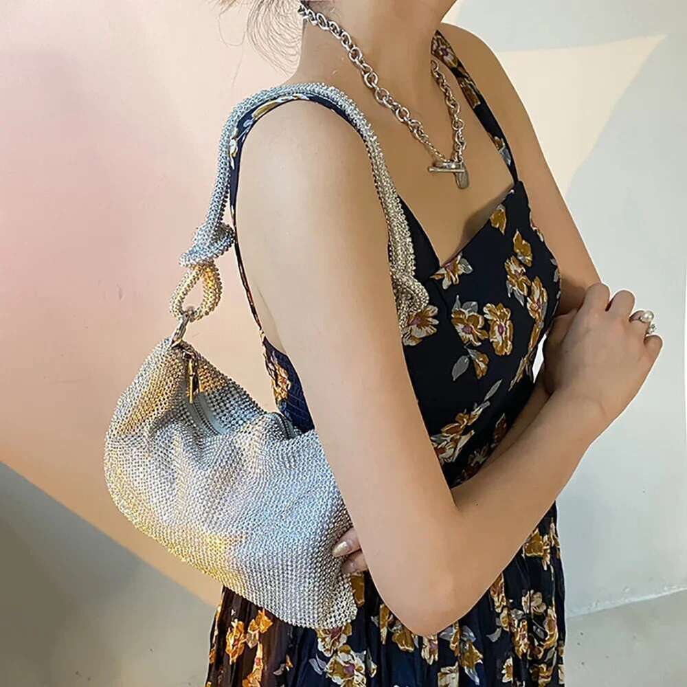 Fashion Rhinestones Evening Clutch Women Shiny Tote Handbag Dinner Party Wedding Purse Elegant Sparkly Shoulder Underarm Bag