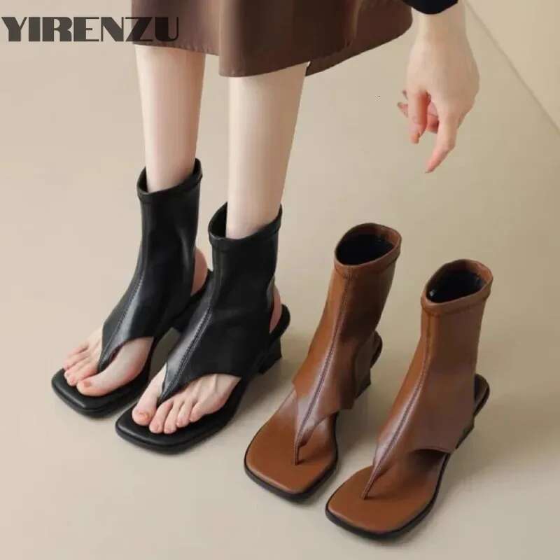 2025 Fashionable Cool Boots Summer Back Zipper Heels Toe High Top Sandals