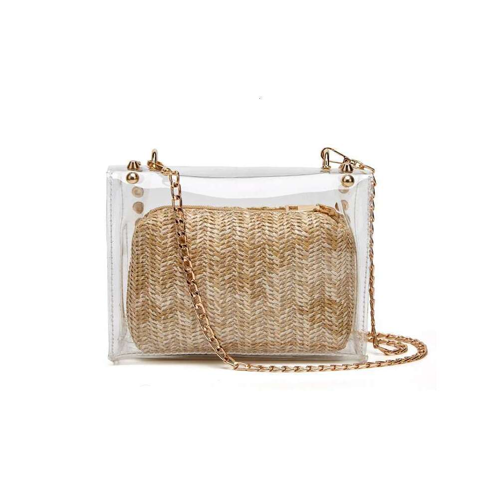 Fashion Decorative Waterproof PVC Shoulder Messenger Transparent Chain Woven Clutch Bag