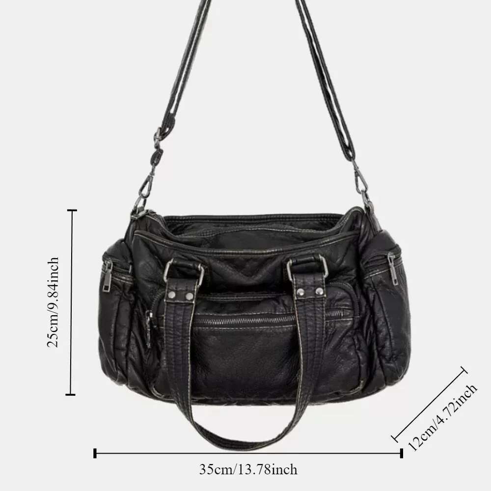 Y2k Hot Girl Single Shoulder Crossbody Vintage Washed Leather Motorcycle Large Capacity Multi Pocket Bag