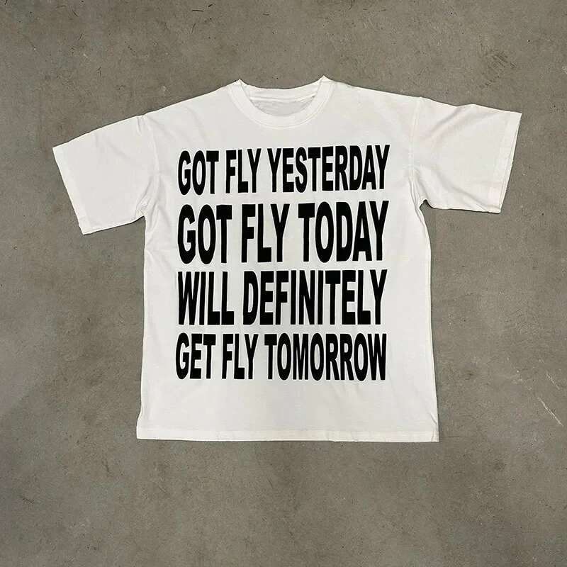Men Y2K Cotton Hiphop Haruku Letter Print Retro Top Grunge Goth Streetwear Tee Punk Oversized Short Sleeve T-shirt EMO