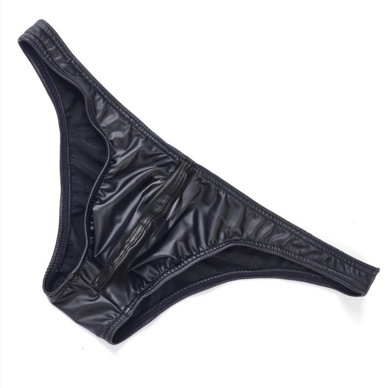 Men Bikini Briefs Underwear Faux Leather Male Mini Panties U Pouch Sexy Mens Briefs Cuecas Calzoncillos Hombre Slip Lingeries 250515