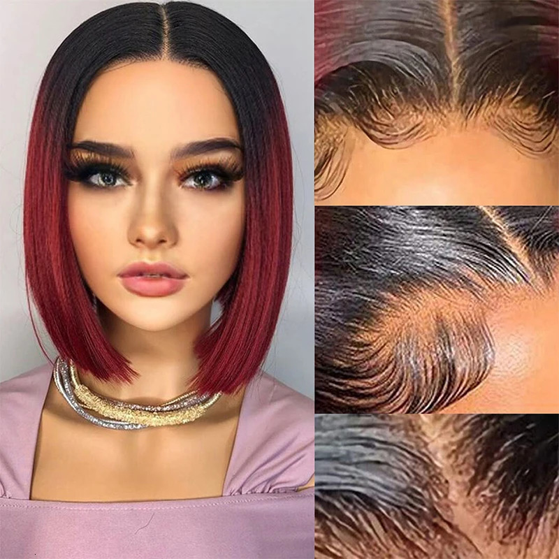 1B/99J Burgundy Short Straight Bob Human Hair Wigs Brazilian Lace Front Human Hair Wigs Pre Plucked T Part Lace Wigs Remy Hair 250512