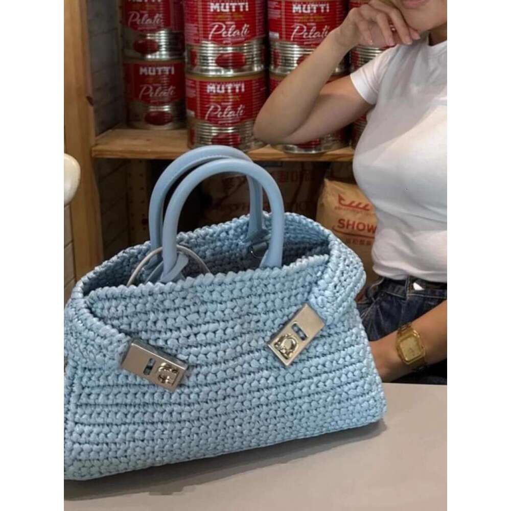 THREE New Product Internet Celebrity Same Style Fashion Versatile Grass Weaving Mini Design Color Contrasting Casual Single Shoulder Handbag for Women