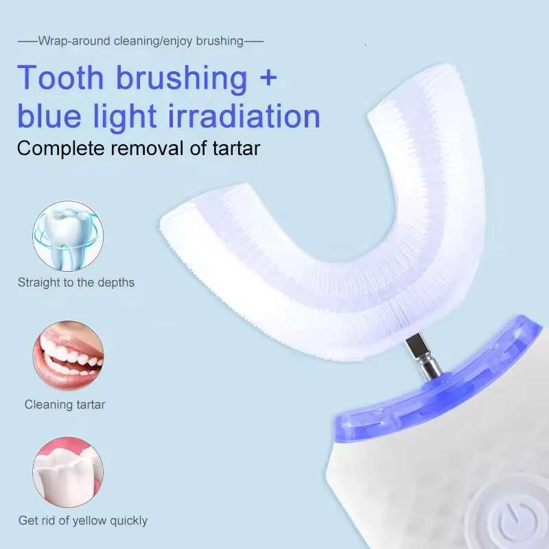 Rechargeable U-Shape Sonic Portable 360° Ultrasonic Teeth Whitening Light Silicone Travel Mini Electric Toothbrush