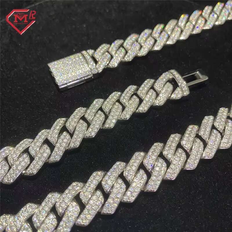 Sier 12mm necklace hip-hop Vvs chilled moissanite Cuban chain