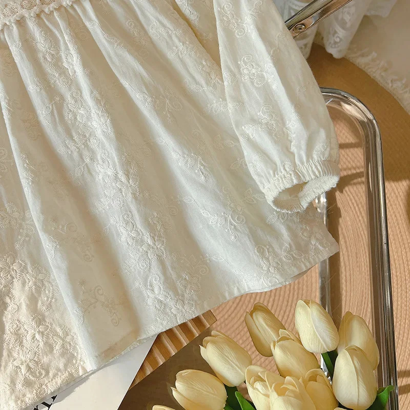 Baby Clothes Girls Blouses Shirts Lace Bottoming Shirt Solid Color Long-sleeved Sweet Cute T-shirt Outside Casual Simple 1PCS 250515