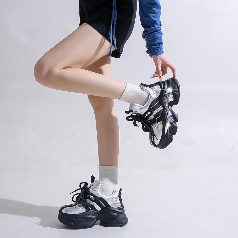 Mix Color Chunky Platform Non-Slip Sneakers Heels Vulcanize Shoes Women Fashion Platform Casual Shoes Woman 2025 Lace-Up Non-Slip Walking Shoes 8.5CM 