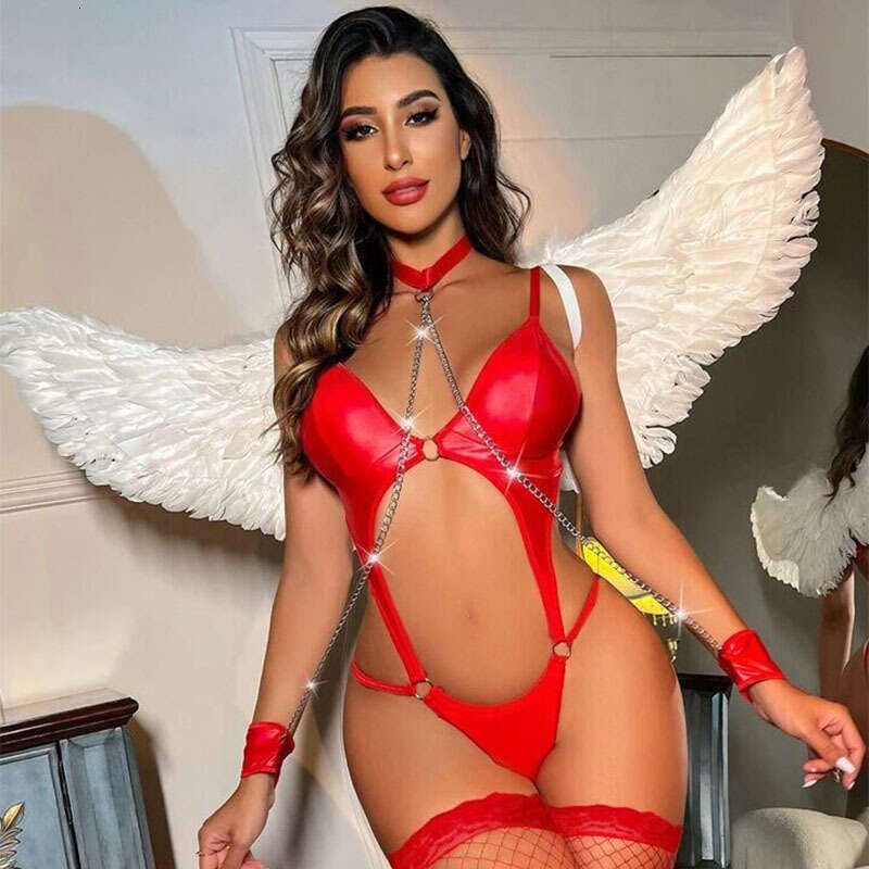 Patent Leather Sexy Lingerie Sexy Patent Leather Three Point Erotic Lingerie PU Pole Dance Performance Jumpsuit Set KQ