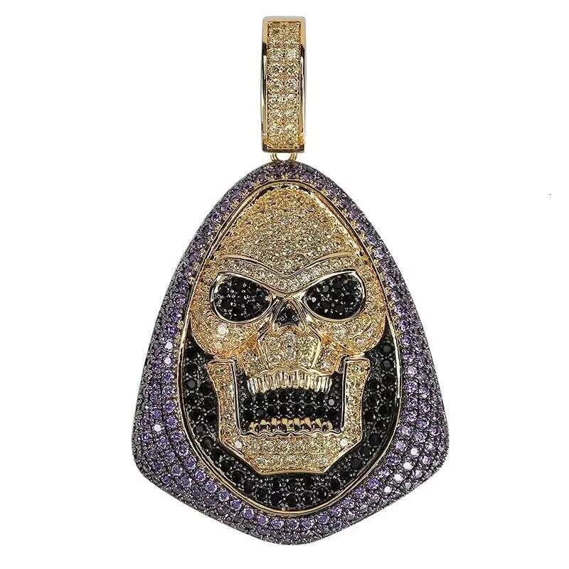 CAD Design 3d Shaped Hip Hop Skull Pendant Necklace for Colorful Cz Iced Out Men Jewelry