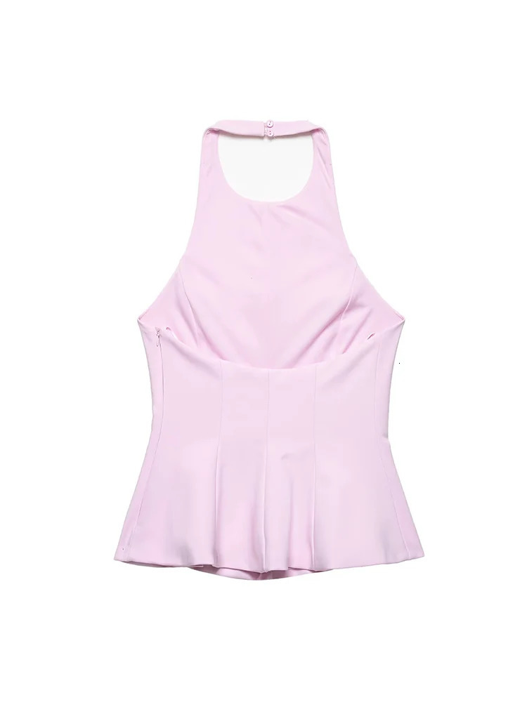 TFMLN Womens Sexy Halter Vest Tops 2025 Sleeveless Tank Tops Fashion Women Casual Summer Elegant Backless Sexy Tops Pink 250515