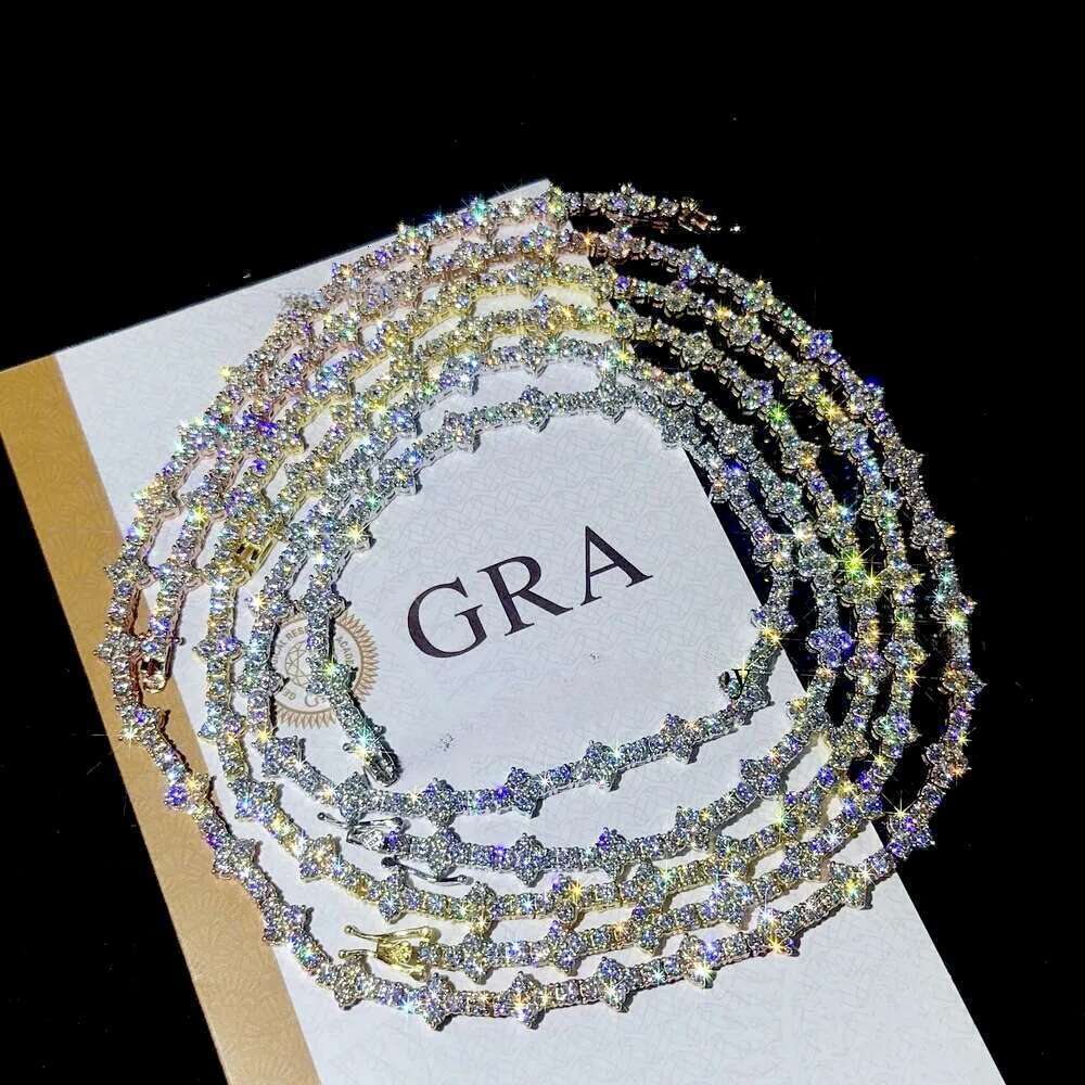 Designer 4mm New Style Hip Hop Moissanite Tennis Chain Bracelet Pass Dia Tester GRA Sier vvs tennis moissanite chain women&mens fashion cuban k neckla