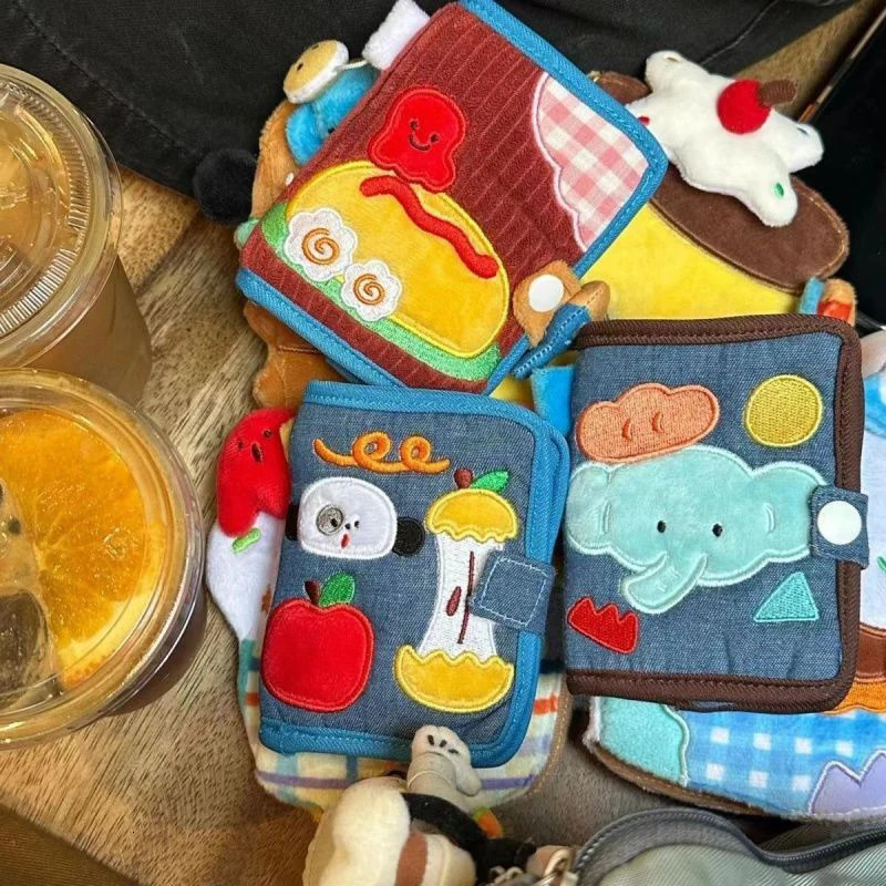 Cute Canvas Wallet Short Zipper Compact Folding Denim Corduroy Card Bag Handbag Embroidered High Beauty 250514