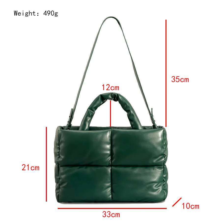 Fashion Leather Padded Tote for Women Designer Quilted Handbags Soft Pu Shoulder Bags Down Cotton Winter Bag Big