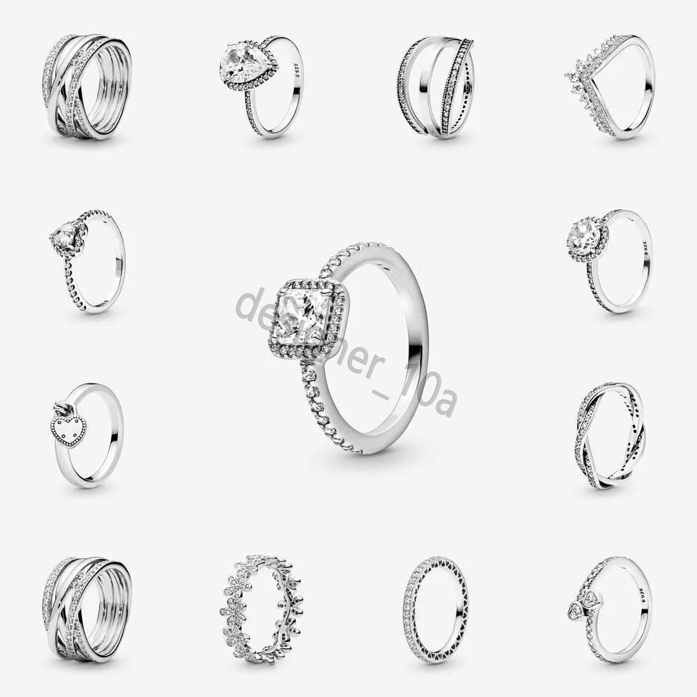 New 925 Silver Timeless Pave Row Pandors Rings Row of Hearts Rings for women Gifts luxury jewelry Designer Ring Gift Wholesale