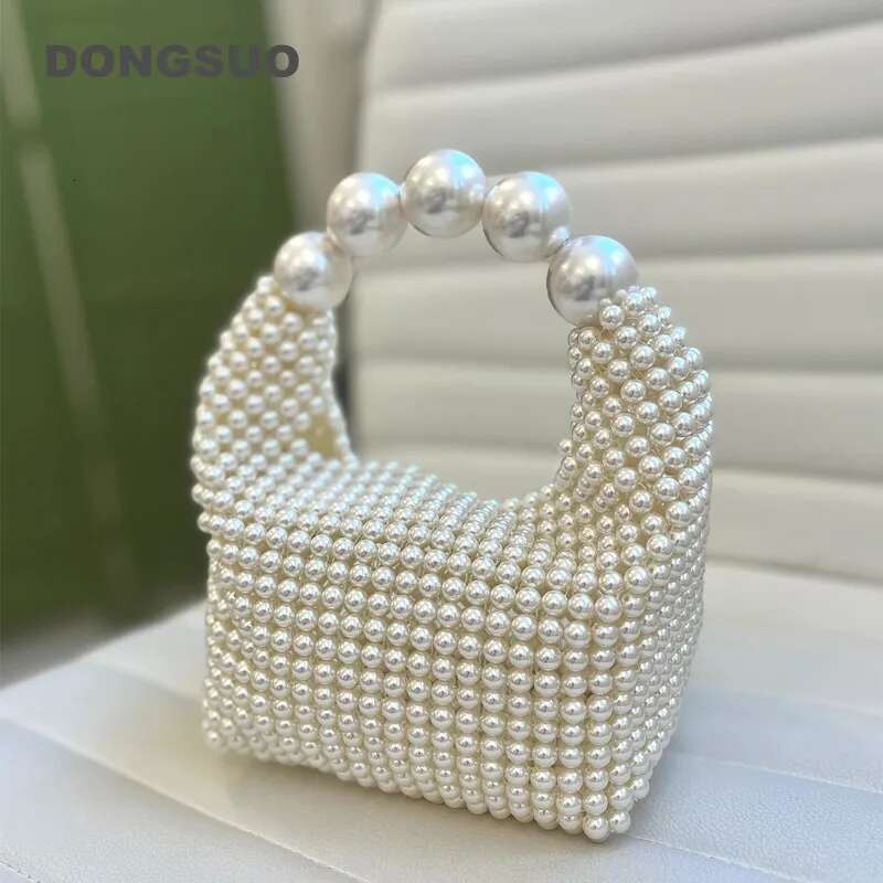 Pearl Beaded Bag Designer Brand Acrylic Crystal Stone Box Totes Handbag Women Handmade Summer Party Small Bucket Purse