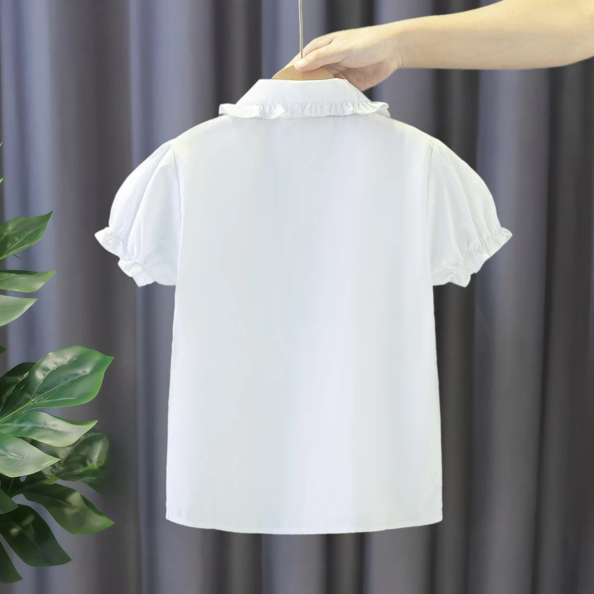 Baby Clothes Summer Solid Color Doll Collar Bubble Sleeve Ruffled Baby Tops Casual Simple Girls Blouse 250515