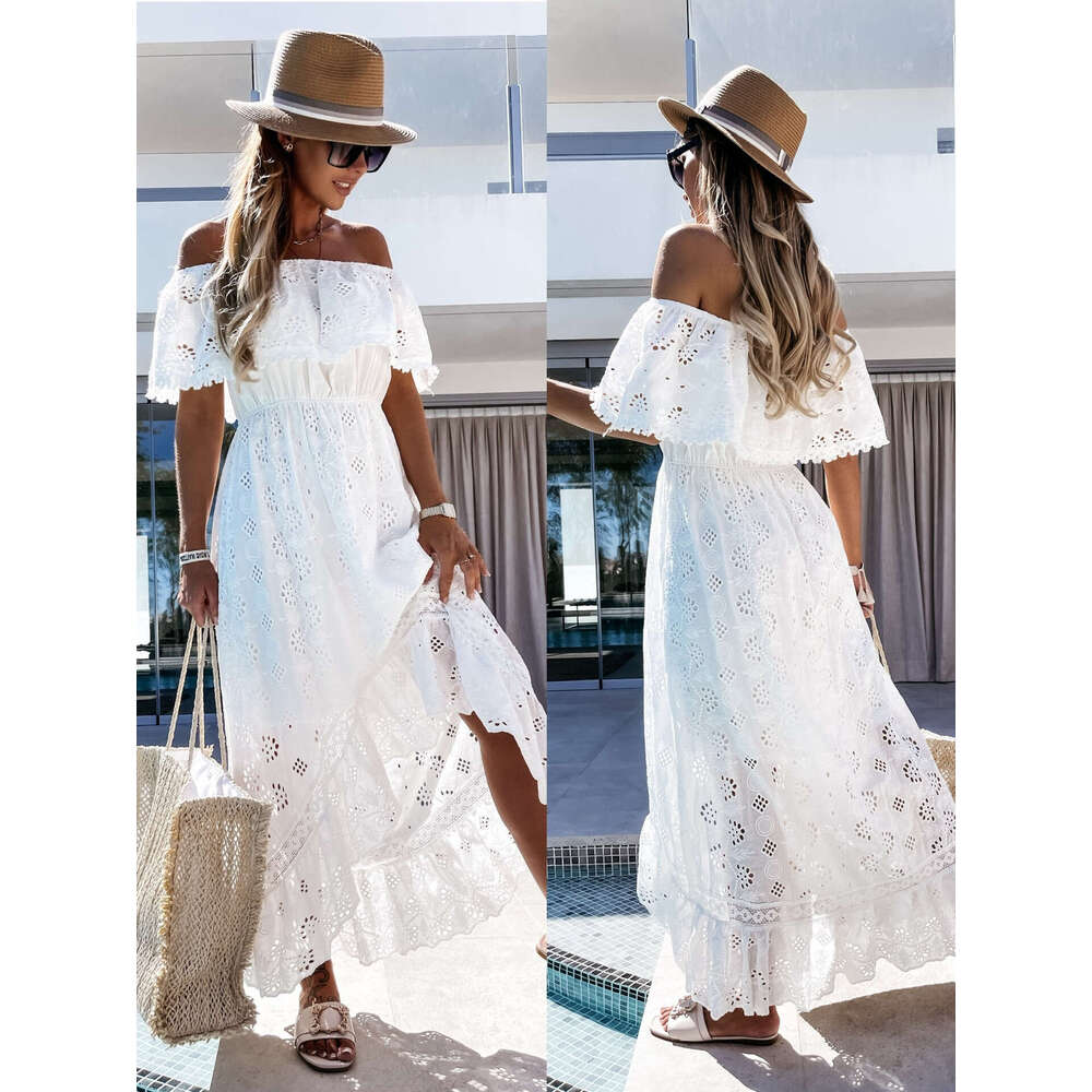 Bohemian Lace Long Dress, White Beach Skirt, New Style Bra, Off Shoulder Sexy Dress for Women
