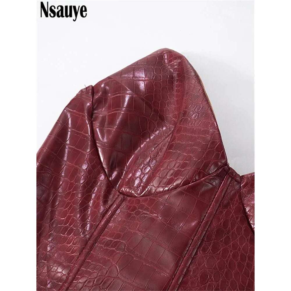 Nsauye New Elegant Sexy Fashion Leather Strapless Women Night Club Evening Party Short Bodycon High Waisted Dress 2025