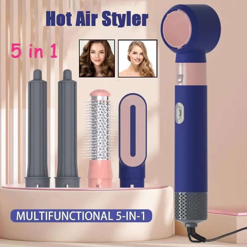 5-in-1 Hot Air Comb Negative Ion Automatic Curling Iron Multifunction Electric Straight Hair Dryer Volume Curly Hairdress