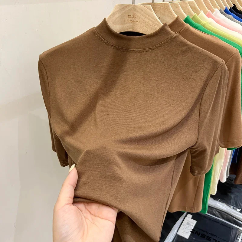 Zjaiss 2025 Womens Long Sleeve Turtleneck T Shirts Tight Knit Sexy Slim Fitted Casual Basic Tops Cropped TShirt 250506