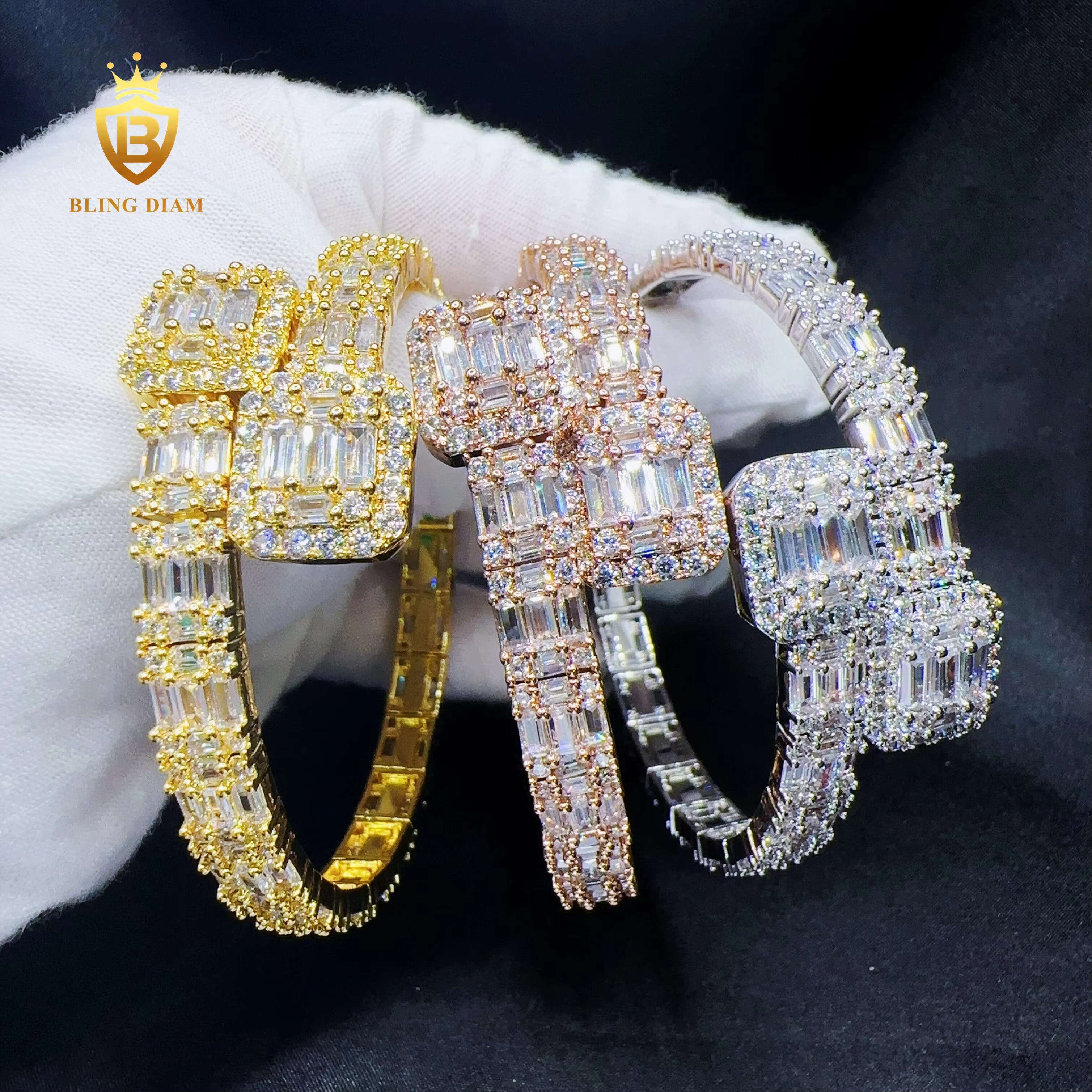 Blingdiam Jewelry Fashion Hip Hop 7.2mm Width Bangle baguette AAAAA+ CZ Bracelet for Men Women