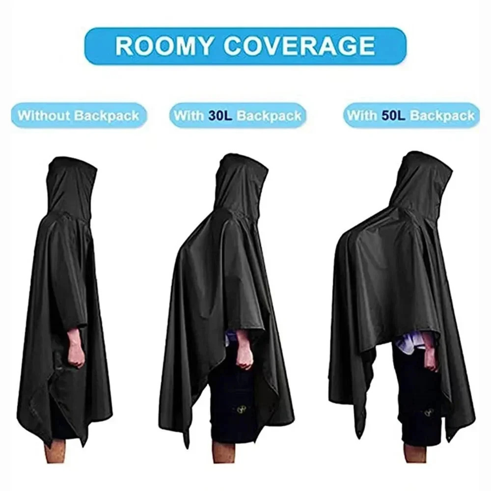 3 In 1 Outdoor Military Raincoat Hooded Sleeve Waterproof Rain Poncho Motorcycle Rain Cover Camping Hiking Travel Rainwear Tent 250515
