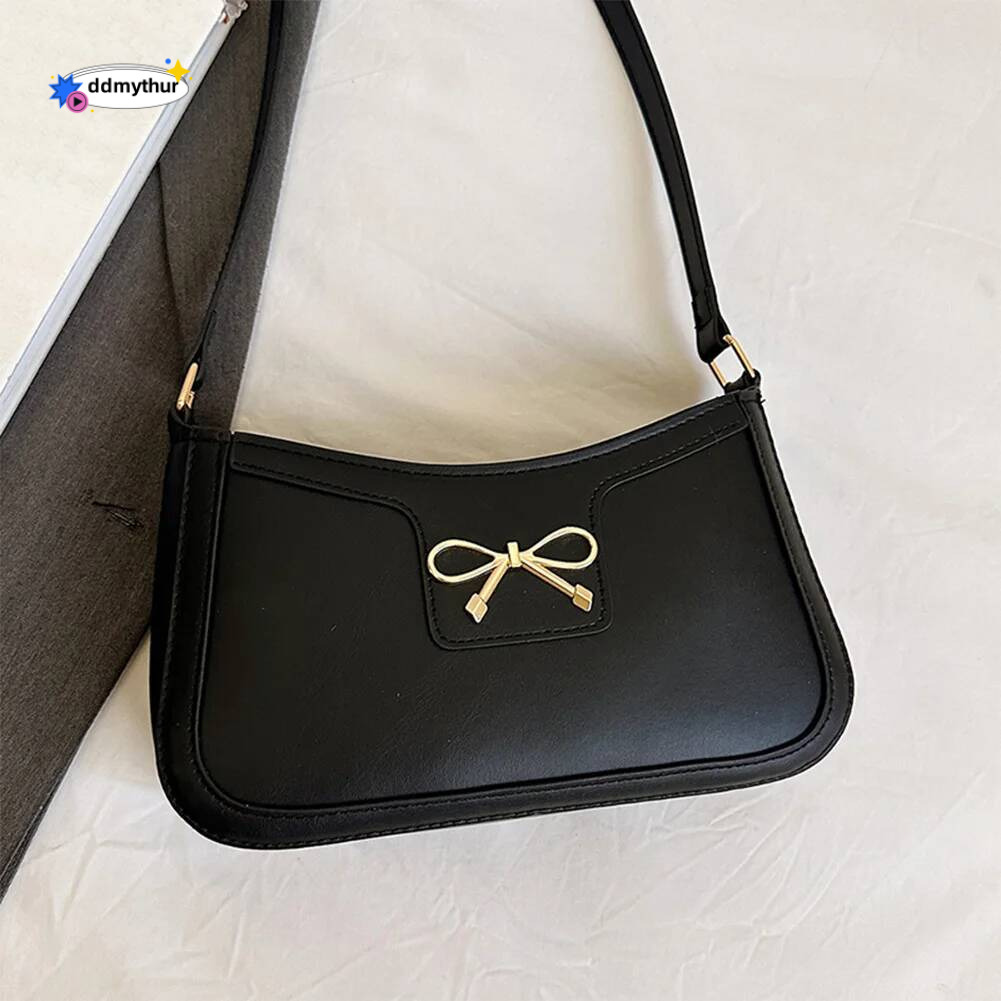 Female Bow Underarm PU Leather Versatile Armpit Solid Color Bowknot Shoulder Women Commute Bag ddmythur