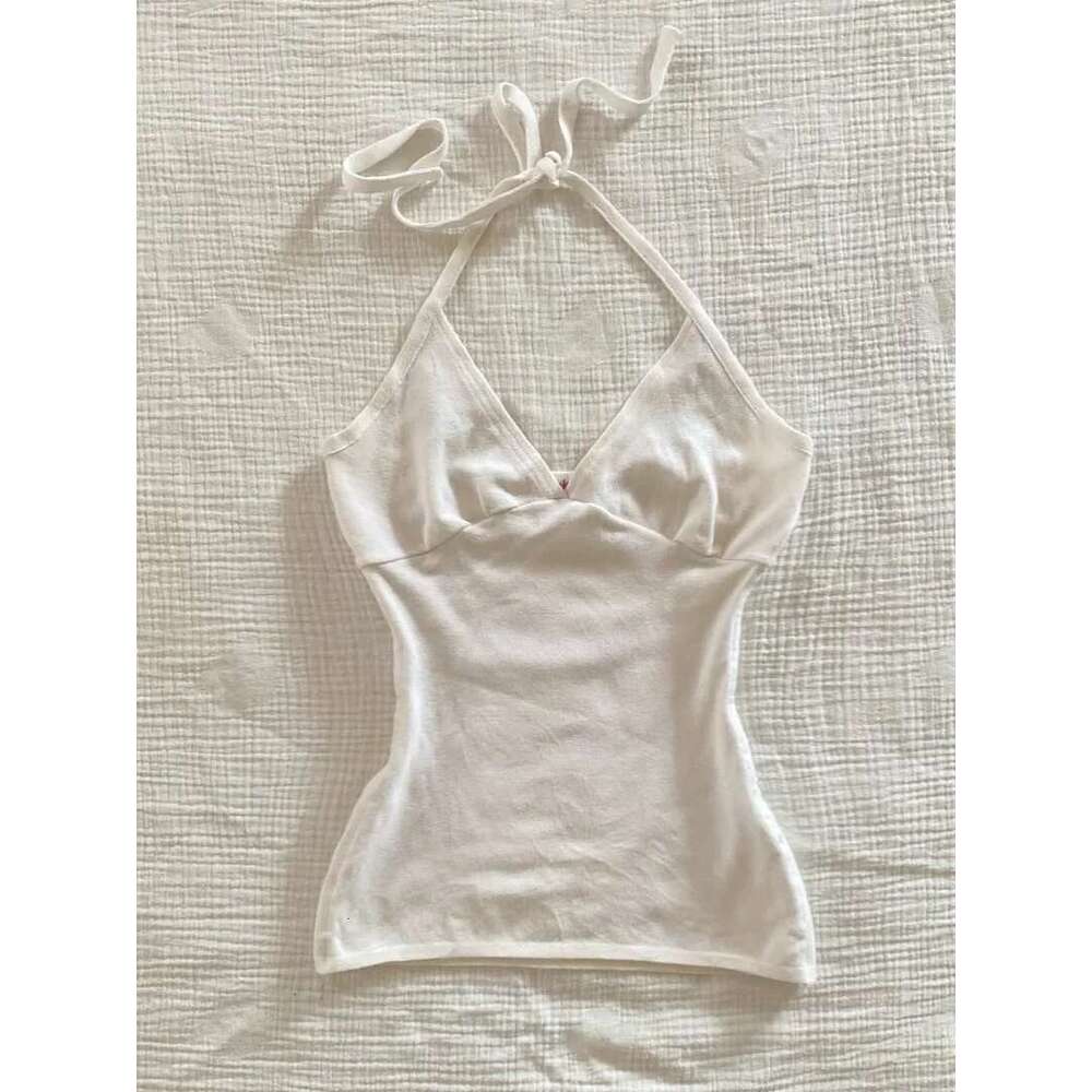 Sweet Halter Tank Tops Women Summer New All-match Sexy V-neck Slim Camisole Casual Vintage Preppy Style Cute Crop Top Y2K