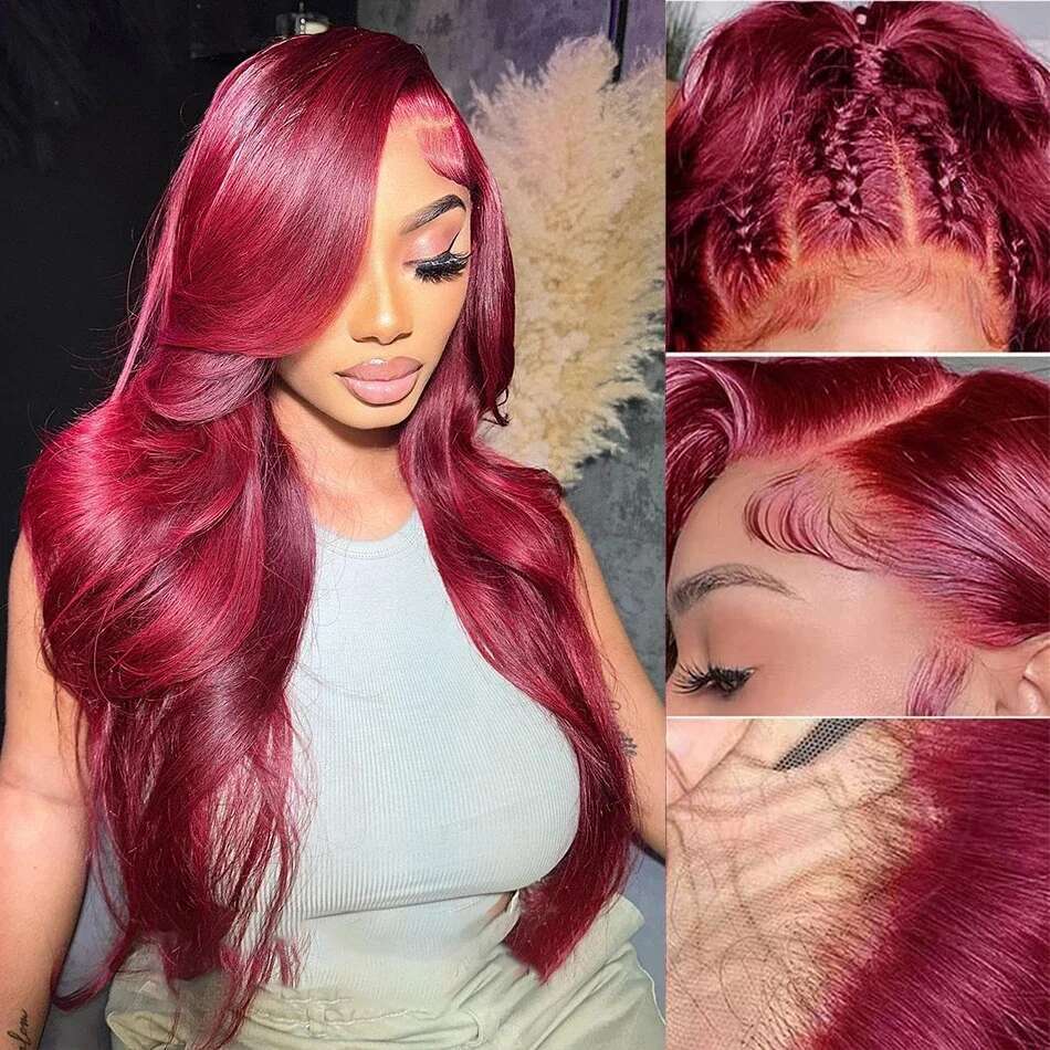 250 Density Bury 13x6 HD Frontal Wig 99j Body Wave 13x4 Front Human Hair Brazilian Lace Wigs