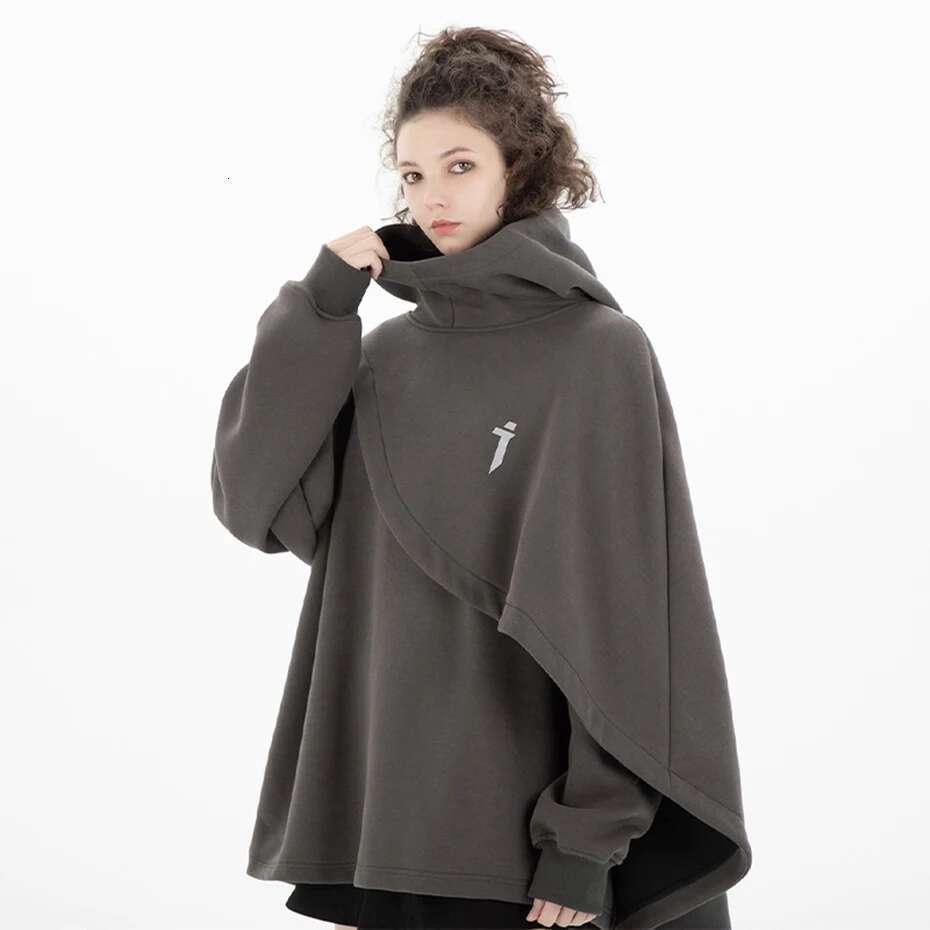 ARENS Fashion Cloak Hoodies Men Techwear Streetwear Hoodie Pullovers Black Gray Darkwear Oversized High Collar Sweatshirt Unisex Designer