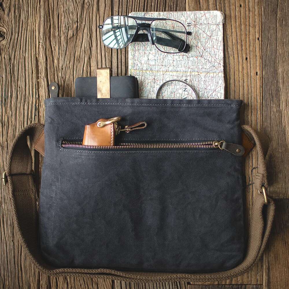 Maden Retro Shoulder Diagonal 16oz Oil Wax Commuter Postman Wear-resistant Old Waterproof Adjustable Canvas Bag for Men's