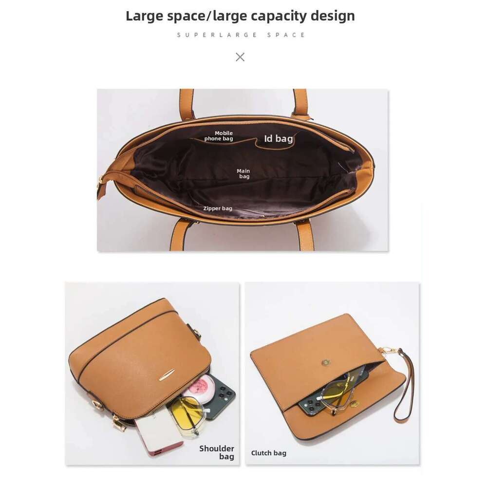Trendy Women's Retro Handbag Simple Intellectual Shoulder Large Capacity Fashionable Four Piece Set Mother Bag