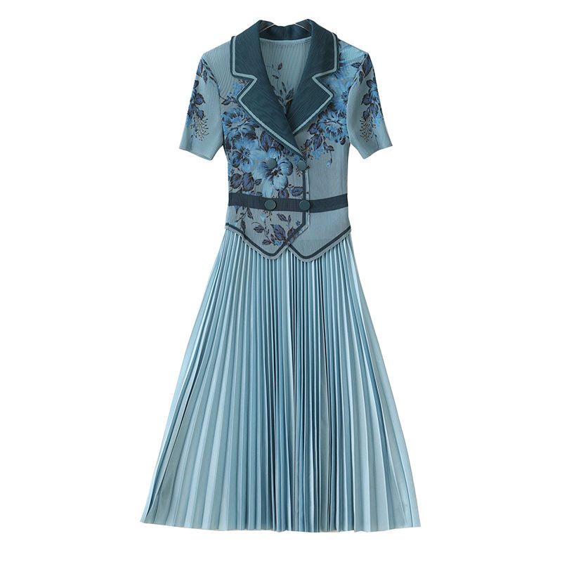 Large size women's dress 2025 summer new style suit collar high-end temperament waist slimming medium and long skirt D02359