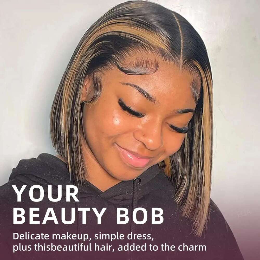 Highlight 6X5 Glueless Wear And Go Human Hair Short Bob Wig 13X4 Transparent Frontal Wigs Pre Cut Lace Bleached Knots