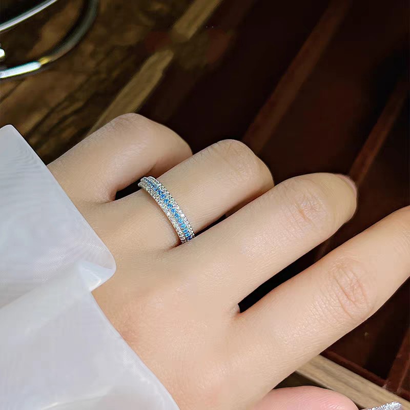 2025 Ins Top Sell Three Rows White Lab Moissanite Diamond Wedding Rings Luxury Jewelry Pure 100% 925 Sterling Silver Paraiba Promise Women Wedding Ban