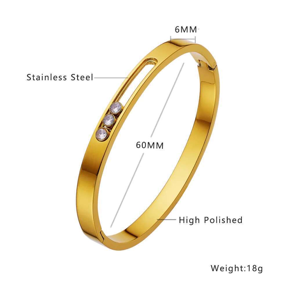 CARLIDANA Arab Design 3 Dot Beads Bar Charm Bracelet&Bangle Pave AAA Zircon Stainless Steel Bracelet For Women Jewelry