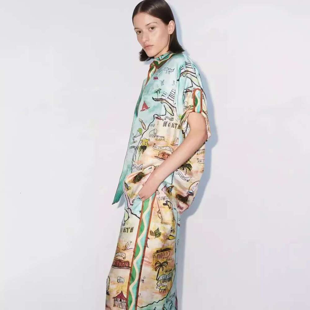 Casual Printed Short Sleeve Holiday Rope-Binding Women's Fashionable Independent Station Cross-Border Skirt And Top Set