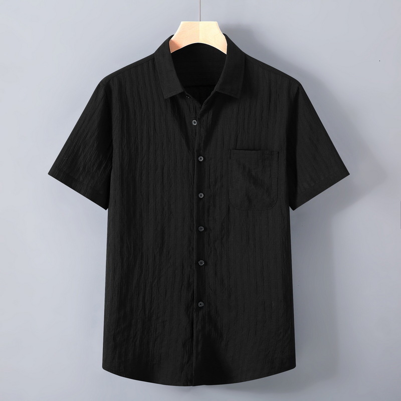 1511 Summer Light Ice Silk Mens Short Sleeve Shirt Striped Black Casual Versatile Half Sleeve Top 241224