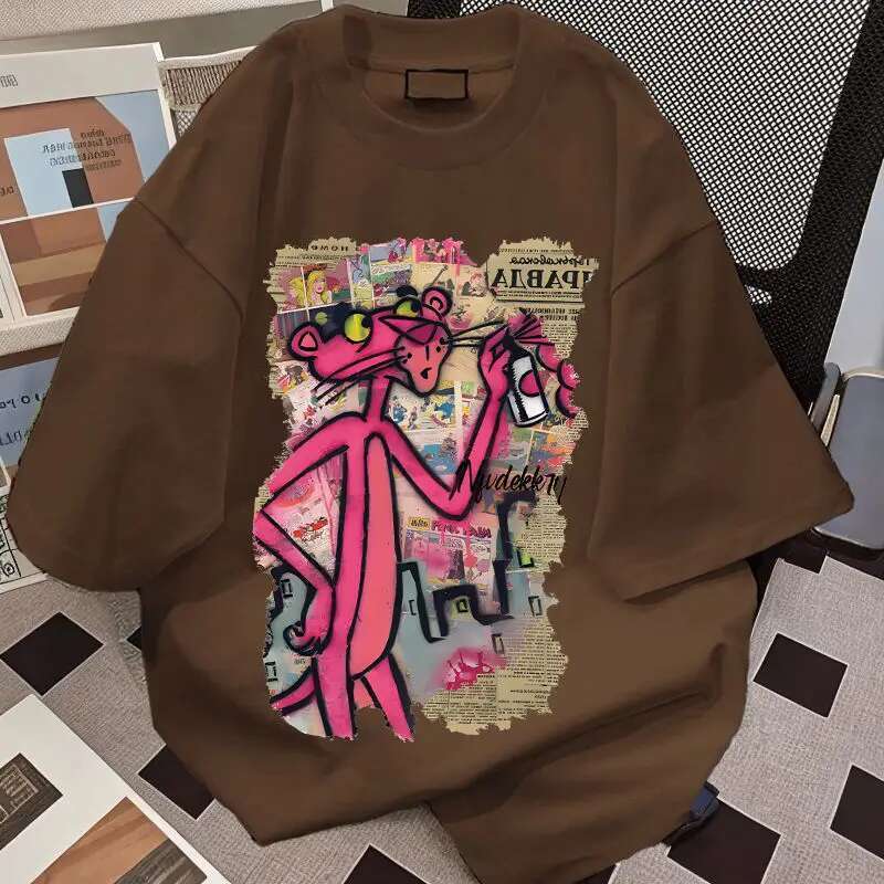 Funny Pink Leopard Man T Shirt Heavy 100% Cotton Y2k T-Shirt Summer Oversized loose Short Sleeve Tee Cartoon Print Tshirt Tees
