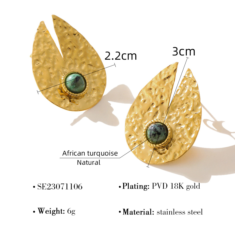 Vintage-Inspired Green Aventurine Drop Earrings, 18K Gold Plated Stainless Steel, Long Dangle Design, Stylish & Elegant for Women, Wholesale Jewelry