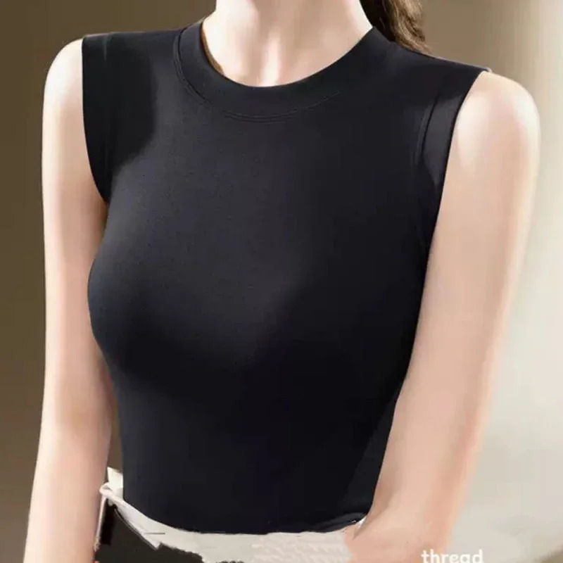 1 piece of springsummer womens knitted vest thin top basic casual round neck sleeveless size M3XL 250506