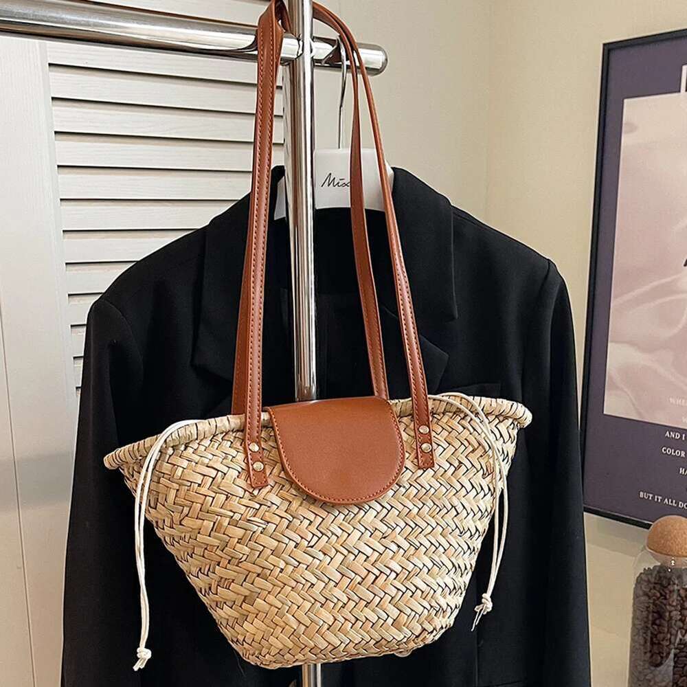 Women Straw Woven Handbag Summer Beach Casual Large Capacity Tote Clutch Bags Fashion Ladies Shoulder Bag for Vacation