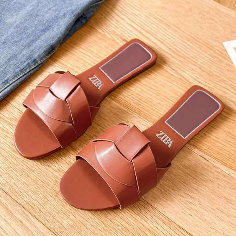 Designer Women 2025 New Woven with Comfortable Women's Sandals Casual Bottom Summer Flat Woman Slippers