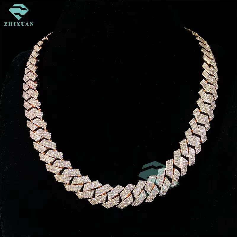 High Quality Cubana Hip Hop Jewelry 15mm Sterling Sier VVS Moissanite Dia Iced Out Cuban Link Chain Necklace for Men