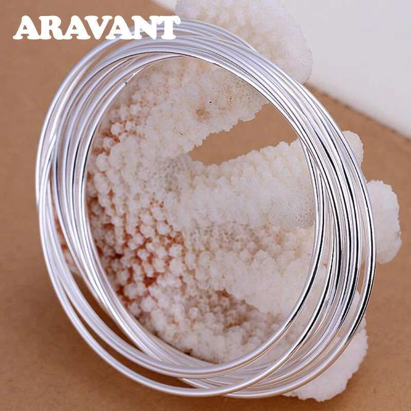 Aravant 2024 New Sier 10 Circle Triple Ring Bangle For Men Women Fashion Jewelry