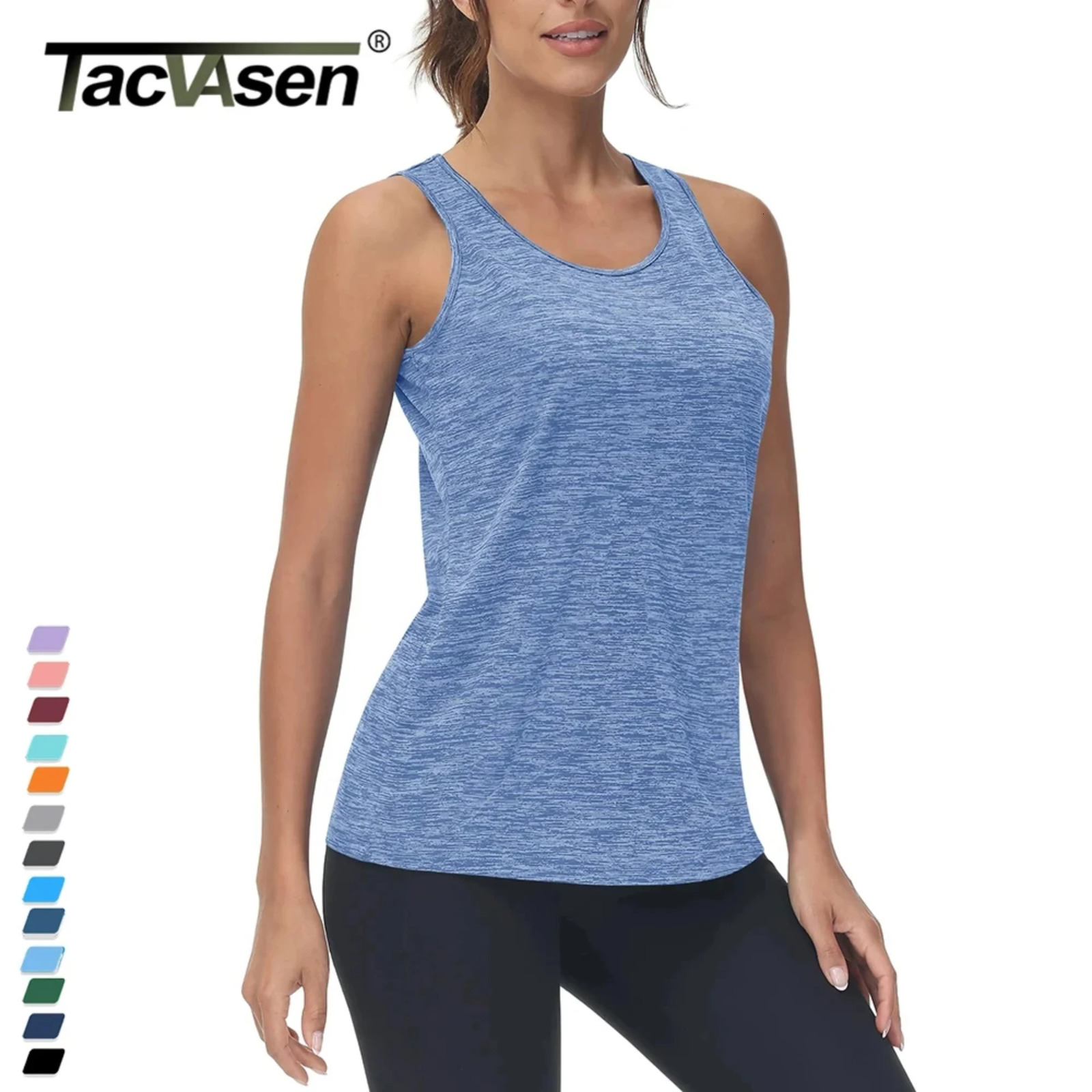 TACVASEN Summer Tank Tops Quick Dry Womens Athlete Performance Vests Crew Neck Running Outdoor Sportswear Tee Shirts 250515