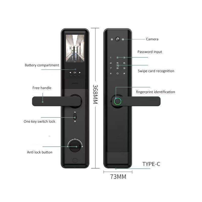 Graffiti fingerprint graffiti cat eye password lock, wooden home anti-theft door, intelligent lock