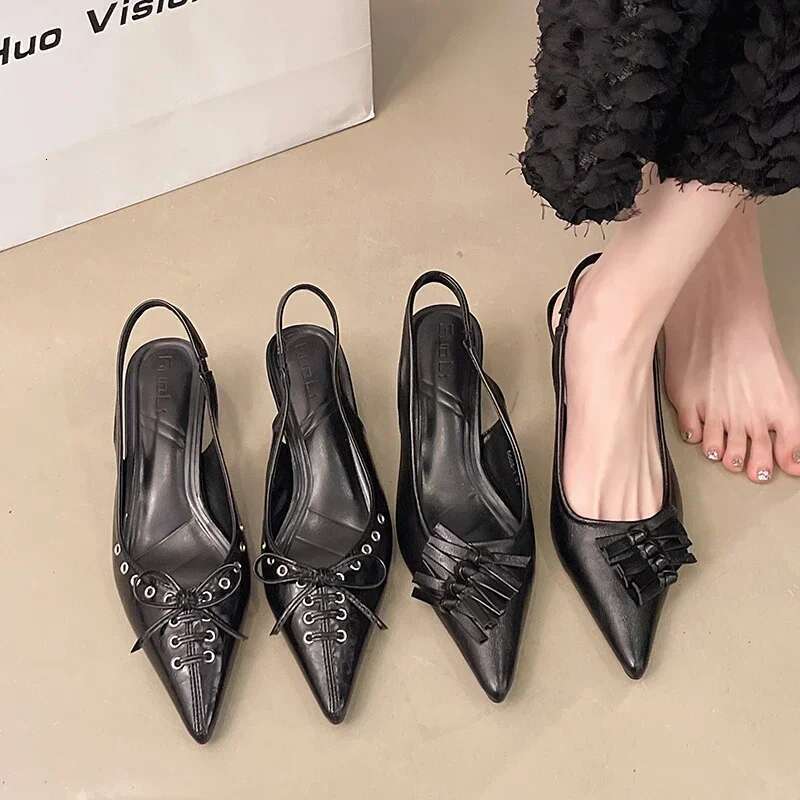 Pointed Toe Female Low Pumps For Women Butterfly-Knot Footwear Slingbacks Fashion Shallow Ladies Thin Heel Shoes