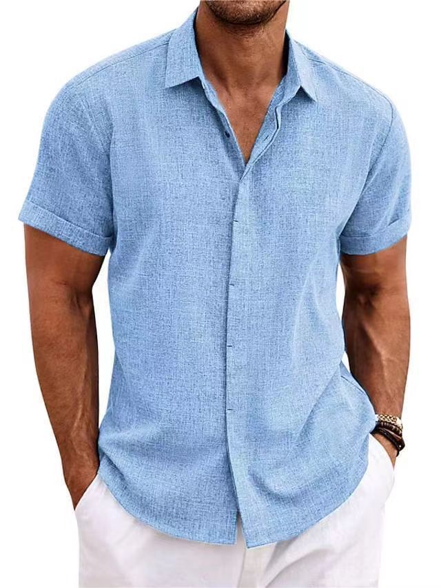 2025 Spring And Summer New Men's Double Breasted Designer Design Cotton And Hemp Cardigan High Quality Solid Color Short Sleeve Shirt